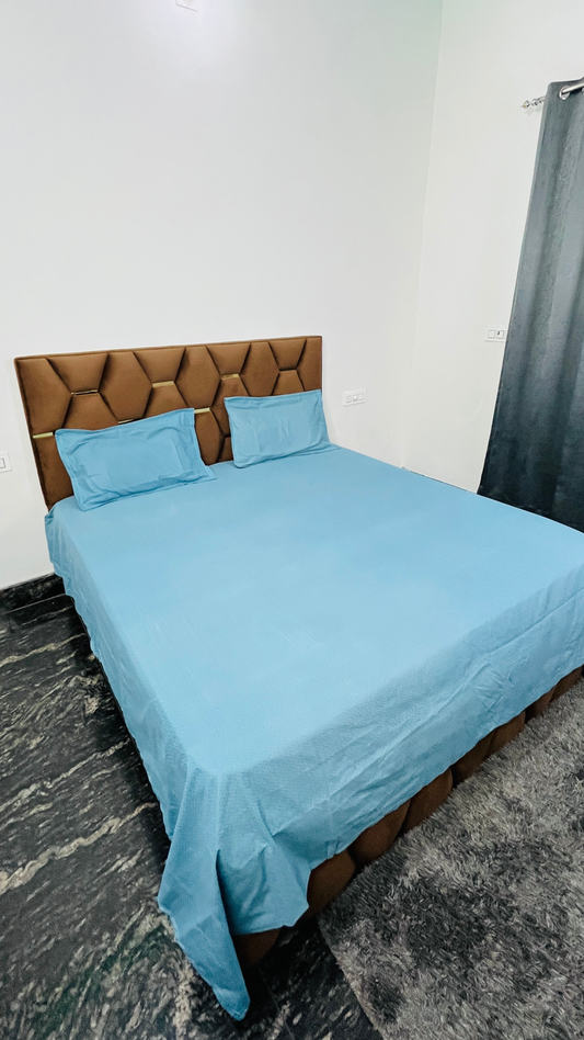 Solid Sky Blue Cotton Bedsheet Set