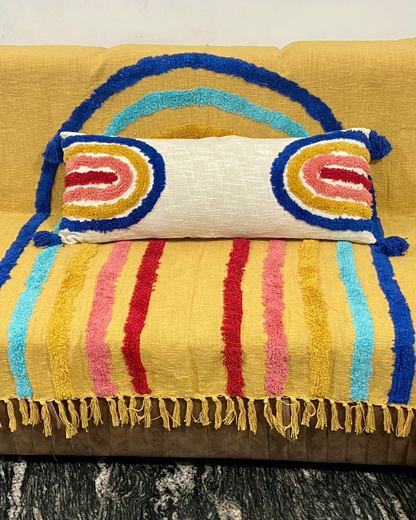 Rainbow Tufted Sofa Throw for Living Room | Premium Slub Cotton Sofa Cover