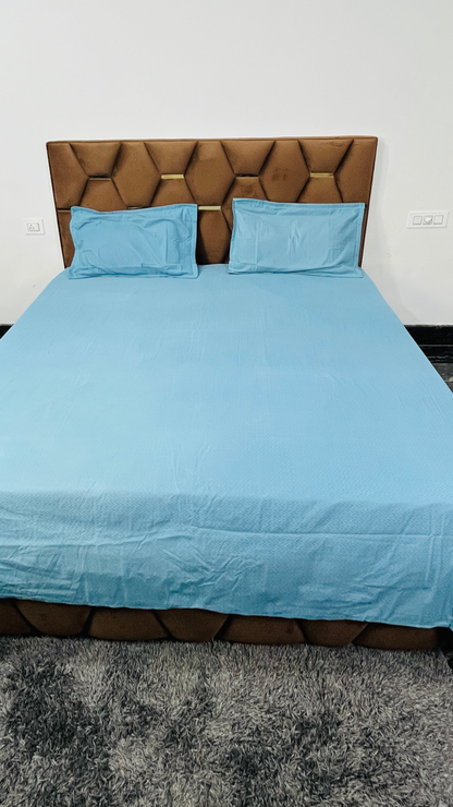 Solid Sky Blue Cotton Bedsheet Set