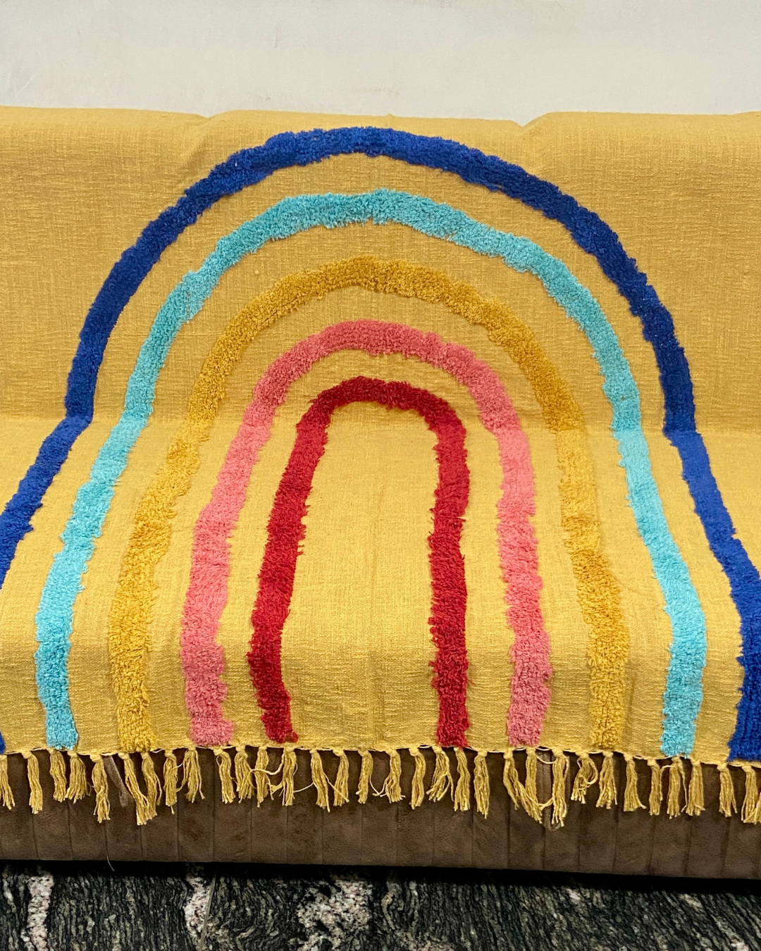 Rainbow Tufted Sofa Throw for Living Room | Premium Slub Cotton Sofa Cover