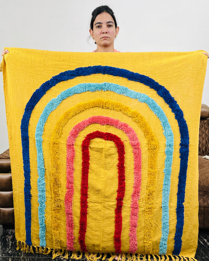 Rainbow Tufted Sofa Throw for Living Room | Premium Slub Cotton Sofa Cover