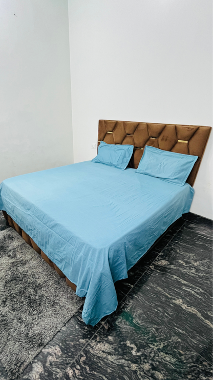 Solid Sky Blue Cotton Bedsheet Set