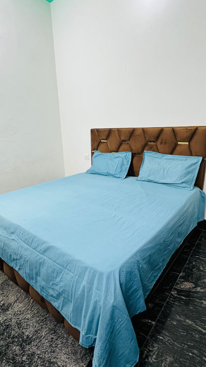 Solid Sky Blue Cotton Bedsheet Set