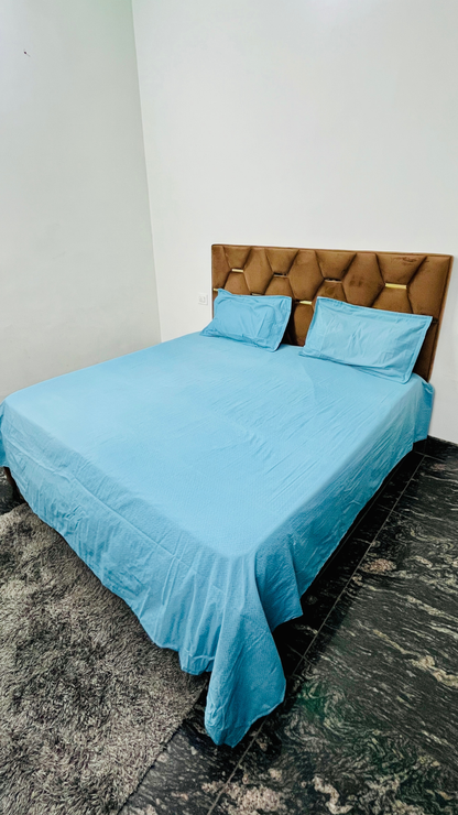 Solid Sky Blue Cotton Bedsheet Set